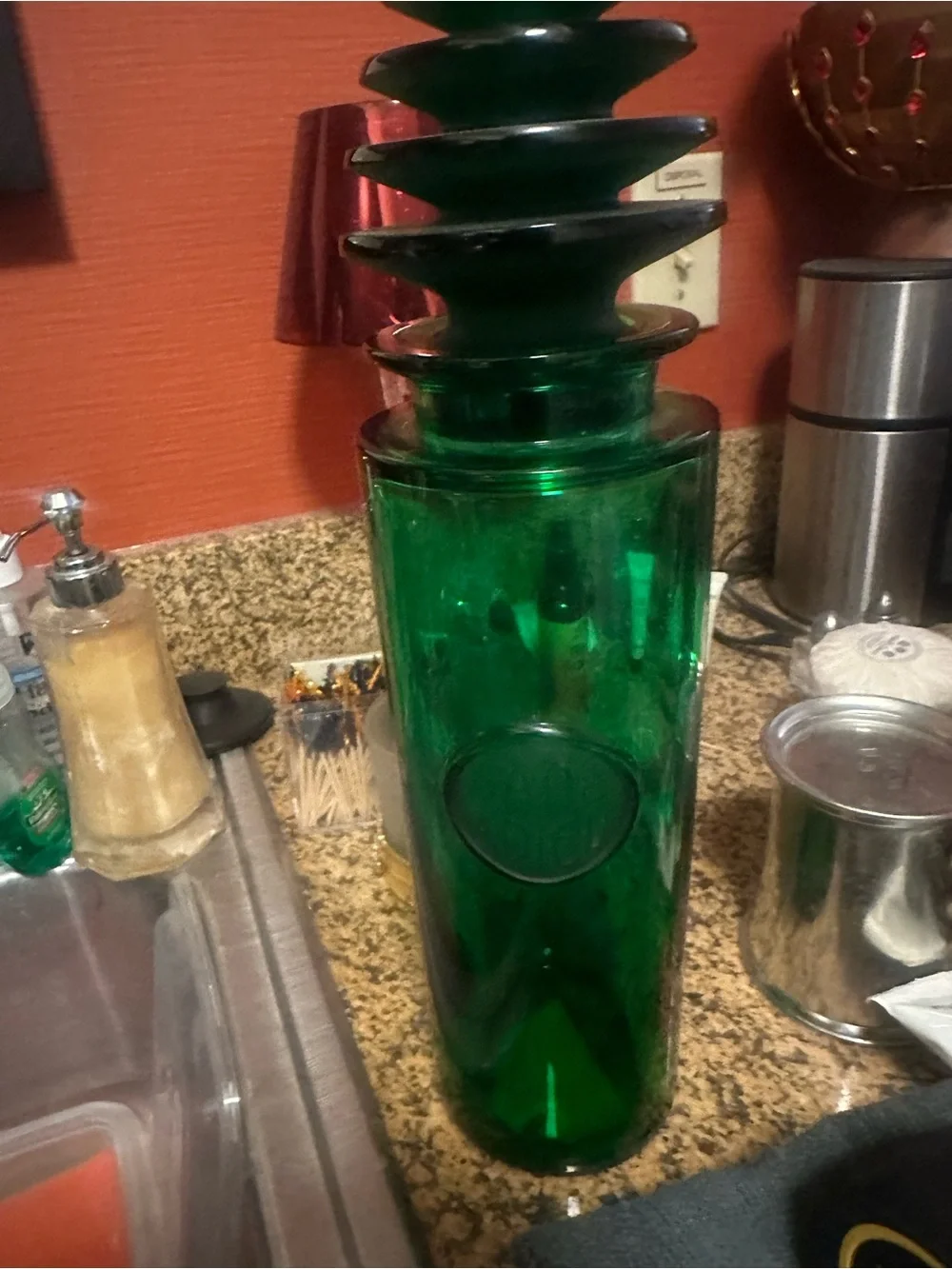 Lalique  Green Sans 4dieu  Glass Bottle Vase with Stopper